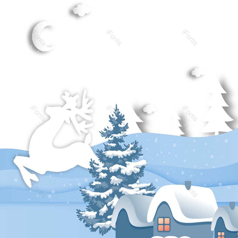 麋鹿图片,雪景元素,房子PNG,冬天免抠素材